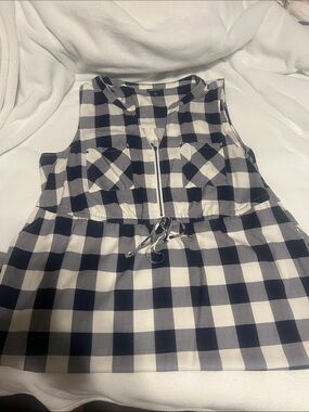 Navy blue and white sundress.
